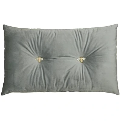 Image of Bumble Rectangular Bee Scatter Cushion Silver Faux Velvet Look and Feel Jewelled Metal Buttons Polyfilled 100% Polyester 30 x 50cm (12&quot; 20&quot; inches) Made by Riva Paoletti