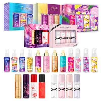 Image of So…? Womens Galore Body Mist Gift Set Mixed Bundle, by SO…?, Miss So...? Summer Escapes, Iconic, Unique, Girls Spray Set, Travel Size Fragrance (4 x 50ml) Pack of 5