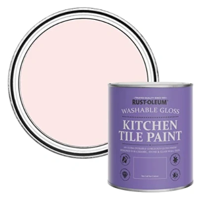 Image of Rust Oleum Pink Water Resistant Kitchen Tile Paint in Gloss Finish Strawberry Vanilla 750ml