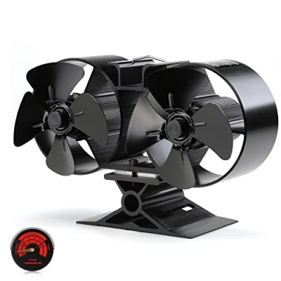 Image of Wood Stove Fan,Upgrade Log Burner fan 8 Blades Double Motors Burning Silent Operation Ideal for Wood/Log/Fireplace with Thermometer Heat Powered Eco Friendly Circulation Efficient