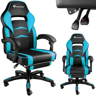 Image of TecTake gaming chair Comodo With footrest, padding and full adjustability for home &amp; office use 800769 (Black Azure)