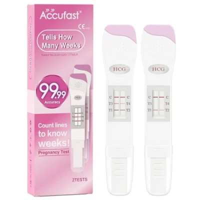 Image of Accufast Pregnancy Test for Early Detection with Week Indicator to Tell You How Many Weeks Pregnant, hCG Urine 99.99% Accurate &amp; Quick Result (2 Tests)