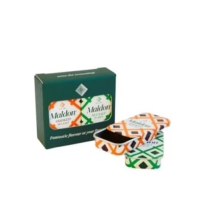 Image of Maldon Salt Pinch Tin Set 2 x Original Sea Tins and Smoked Pocket Sized Perfect for Picnics Travel 4 (SALT NOT INCLUDED)