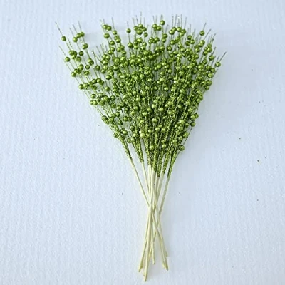 Image of Pcscevcr 10Pcs Artificial Glitter Berry Stems, 15.7 Inch Christmas Tree Picks Twigs Faux Branches, for DIY Wreath Crafts Holiday Floral Arrangement(Green)