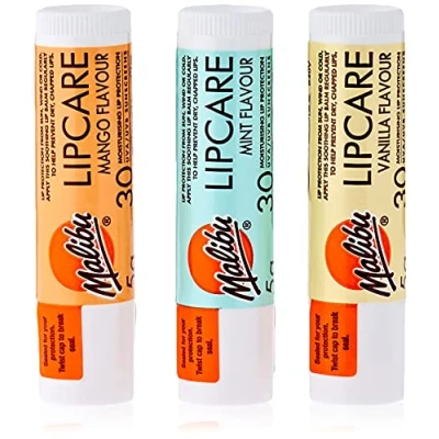 Image of Malibu Blister Lipbalm with SPF30, Mint/Mango/Vanilla 12 ml, (Pack of 1)