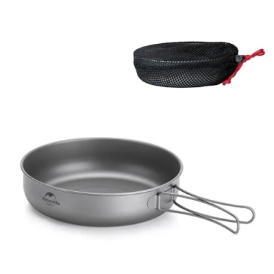 Image of Naturehike Titanium Frying Pan 17cm Ultra Lightweight Durable Foldable Handle Quick Heating Ideal for Camping BBQ Hiking Climbing Garden Dining