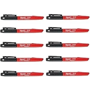 Image of Milwaukee Fine Tip Inkzall Marker Pen 1mm Black 48223100 10 P