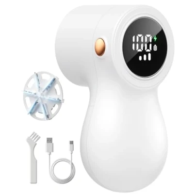 Image of Rechargeable Fabric Shaver, coldSky Lint Remover for Clothes with 3 Stainless Steel 6 Leaf Blades, Electric Debobbler Digital Display, Speeds Defuzzer Removing Fuzz and Pill from Sweater