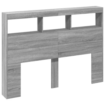Image of vidaXL Grey Sonoma Headboard Cabinet with RGB LED Lighting and Storage Engineered Wood Construction for Bedroom Comfort, 140cm