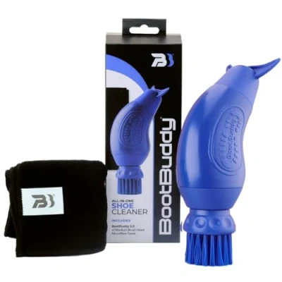 Image of Boot Buddy 3.0 Shoe &amp; Cleaner Brush with Towel (Blue) Cleaning Kit Cleans Removes Mud Dirt from Football, Rugby Boots, Hiking Walking Shoes, Sports Golf Shoes in Minutesâ