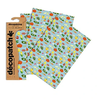 Image of Décopatch Ref C730O Fruits &amp; Vegetables Pattern Paper Pack Each Sheet 30 x 40cm, of 3 Sheets Best Used With Décopach Glue Varnish, Multicoloured