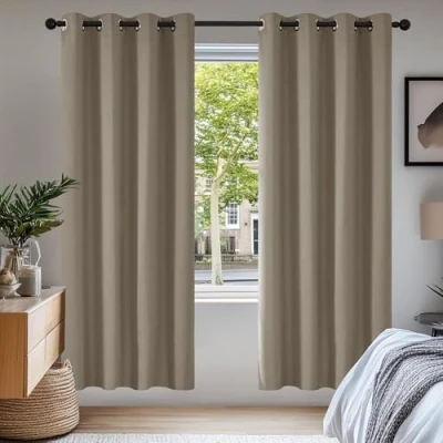 Image of Deconovo Super Soft Solid Thermal Insulated Blackout Curtains for Bedroom Eyelet 55x69 Inch Two Panels Taupe