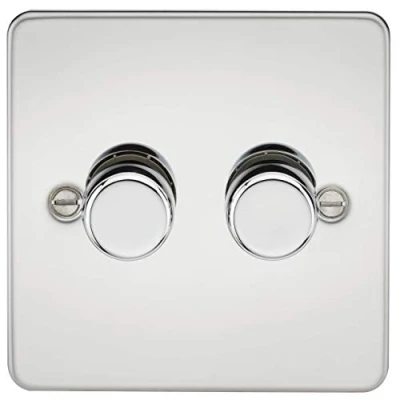 Image of KnightsBridge 2G 2 way 10 200W (5 150W LED) Intelligent Flat Plate Dimmer Polished Chrome