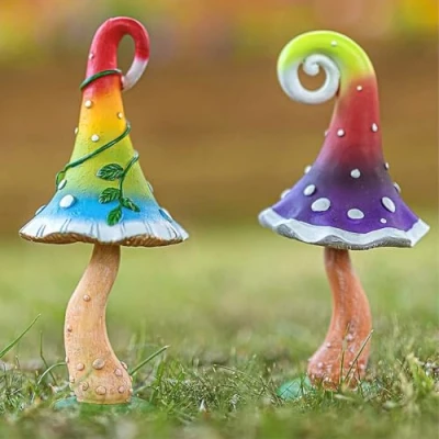 Image of garden Mile Set of 2 Toadstool Mushroom Ornaments Outdoor Mini Statues Weatherproof Resin Realistic for Plant Pot Patio Flowerbed decor