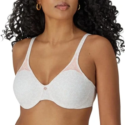 Image of Bali Women&#039;s Minimizer, Passion for Comfort Full Coverage Underwire Bra, Seamless Cups, Opaque, Pink Leaf Print, 36D