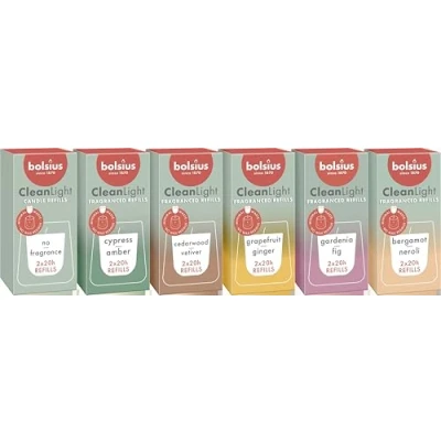 Image of Bolsius CleanLight Refill Set 12 Refills Various Scents Only Refillable Scented Candle Burn Time 20 Hours Contains Natural Vegan Wax Sustainable Concept
