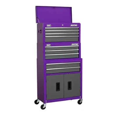 Image of Sealey American Pro Topchest, Mid Box &amp; Rollcab 9 Drawer Stack Purple