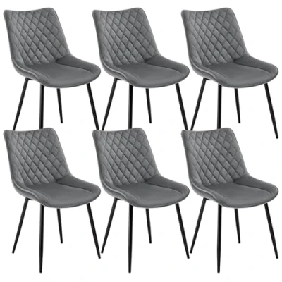 Image of WOLTU Dining Chairs Set of 6 pcs Kitchen Counter Lounge Leisure Living Room Corner Dark Grey Velvet Reception with Backrest &amp; Padded Seat