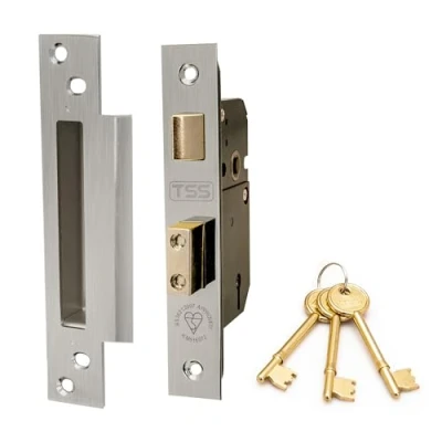 Image of TSS High Security 5 Lever British Standard Mortice Sashlock with 3 Keys and Fixings, 3&quot; (81mm) Satin Chrome (Silver), Insurance Approved for External Doors, BS3621:2007
