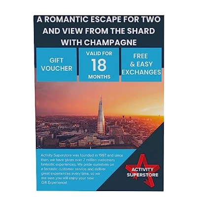 Image of Activity Superstore Romantic Escape for Two &amp; View from the Shard with Champagne, Experience Days, Experience, London Getaway, Retirement Gifts
