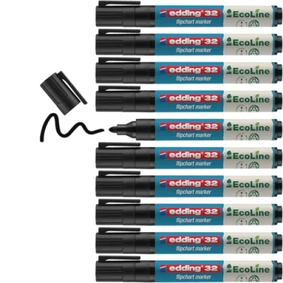 Image of edding 31 Ecoline flipchart marker black 1 pen round nib 1,5 3 mm for writing, drawing and marking on paper does not bleed through dry out refillable