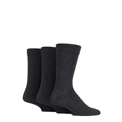 Image of 3 Pair Grey Comfort Cuff Plain Gentle Bamboo Socks with Smooth Toe Seams Men&#039;s 12 14 Mens SOCKSHOP