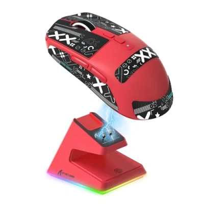 Image of ATTACK SHARK X6 49g SUPERLIGHT Mouse with Magnetic Charging Dock, PixArt PAW3395 Gaming Sensor, BT/2.4G Wireless/Wired Tape, 26000 DPI, X3 Upgrade Mice for Win11/Xbox/PS/Mac (Red)