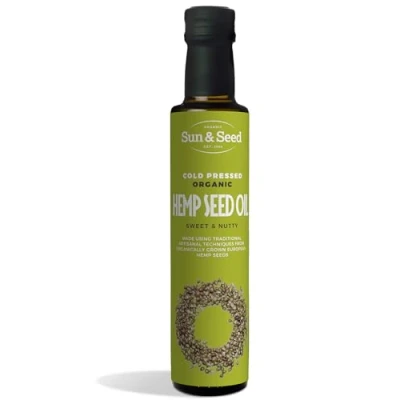 Image of Organic Hemp Seed Oil (Cold Pressed) by Sun &amp; 250ml Made from 100% Seeds Great Source of Omega 3 6 Vegan Friendly Pure Refined