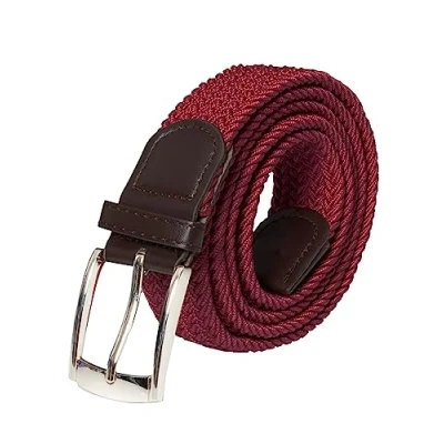 Image of 989Zé ENZO Mens Stretch Belts Ladies Elasticated Woven Adjustable Braided Metal Buckle Belt (Burgundy, XL)