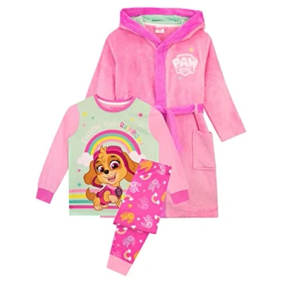 Image of Paw Patrol Girls Dressing Gown Pyjama Set Skye Pink 5 6 Years