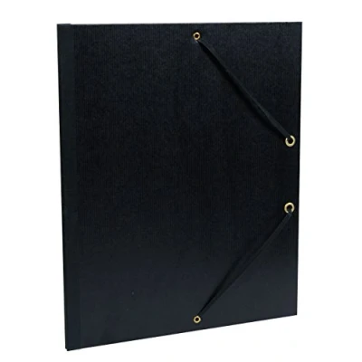 Image of Clairefontaine Ref 47115C Kraft Art Folder A4 Size, Elastic Straps with 3 Flaps Closure, White Paper Lining, Acid Free Suitable for Transporting Artwork Black