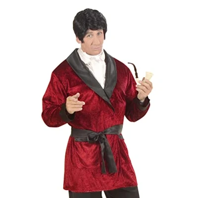 Image of WIDMANN Red Velvet Playboy Hugh Hefner Style Smoking Jacket Fancy Dress Costume for Men, Includes Jacket, Belt and Neckerchief, Up Outfit Medium