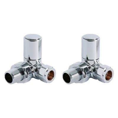 Image of Milano Modern Pair of Chrome Corner Radiator Heated Towel Rail Valves