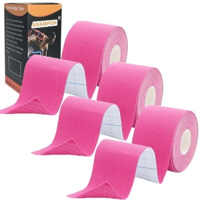Image of ANAMPION Kinesiology Tape (3 Rolls,5cm*5m) Waterproof Sports for Athletes Physio Elastic Pain Relief Adhesive Muscles Shin Splints Ankle Knee Shoulder (Pink)