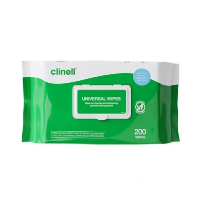 Image of Clinell Universal Cleaning and Disinfectant Wipes for Surfaces Pack of 200 Multi Purpose Wipes, Kills 99.99% Germs, Quick Action 275mm x 200mm