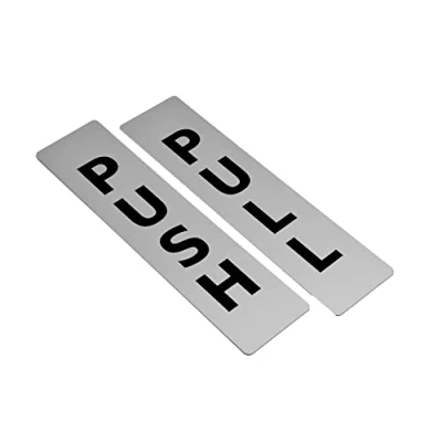 Image of Pair of Push &amp; Pull Adhesive Door Signs Available in Gold or Silver Metallic. Generic Sign for business, restaurants, bars, hotels, schools, cafe (Silver)