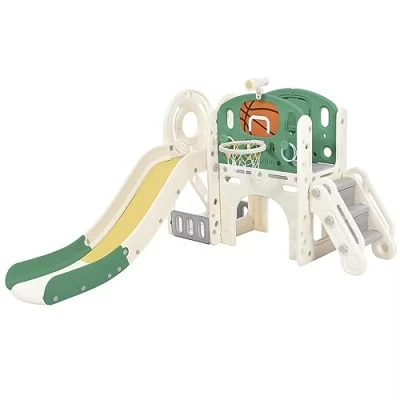 Image of BTM Children&#039;s Combo Slide, Features a Long Storage Box, Tunnel. Stair Ladder, Basketball Hoop and Passage Area.Toddler Slide. Easy Assembly Convenient HDPE.