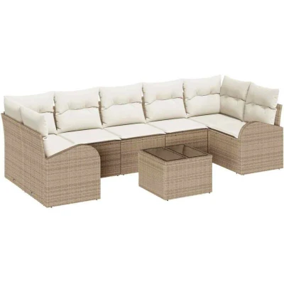 Image of vidaXL 8 Piece Garden Sofa Set with Cushions Beige Poly Rattan