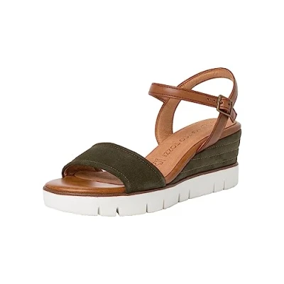Image of Marco Tozzi Women&#039;s 2 28714 20 Leather Wedge Sandal, Khaki Comb, 5 UK