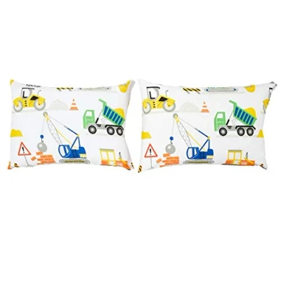 Image of Bloomsbury Mill Construction Vehicles Trucks, Diggers &amp; Cranes Kids Design Pair of Pillowcases (Extra)