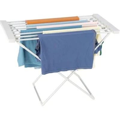 Image of Homefront Heated Clothes Airer Dryer Rack Rail, 130W, Ready Assembled (No Tools Required, Clip And Use) Indoor Portable Free Standing Energy Efficient, Lightweight Aluminium (Silver)