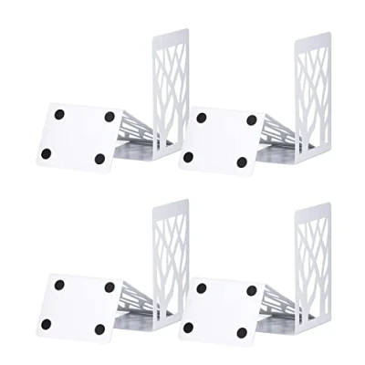 Image of Book Ends, Bookends, Ends for Shelves, Bookends Bookend, Heavy Books, Shelf Holder Home Decorative, Metal White 4 Pair, Bookend Supports, Stoppers