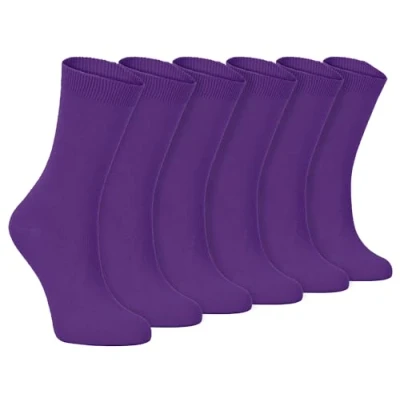 Image of Sock Snob 6 Pairs of Ladies Thin Plain Coloured Cotton Rich Ankle Socks 4 7 uk (4 uk, PL30 Purple)