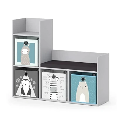 Image of Vicco Kids&#039; shelf Luigi, Grey, 107.2 x 88.6 cm with 2 folding boxes opt.1