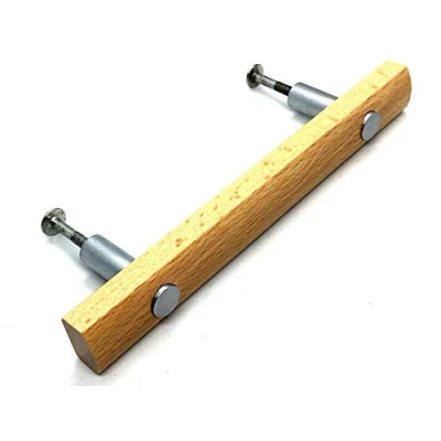 Image of 1 x Solid Beech Wood 96mm Handle with Brushed Chrome/Silver Effect Metal Collars by Swish.