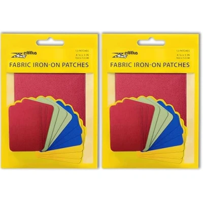 Image of ZEFFFKA 2PACK Fabric Iron on Patches Inside &amp; Outside Strongest Glue 100% Cotton Red Green Blue Brown Repair Decorating Kit 12 Pieces Size 3&quot; by 4 1/4&quot; (7.5 cm x 10.5 cm)
