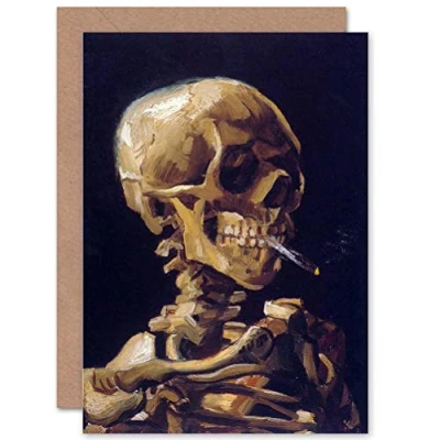 Image of Wee Blue Coo Vincent Van Gogh Skull With A Burning Cigarette Painting Sealed Greeting Card Plus Envelope Blank inside
