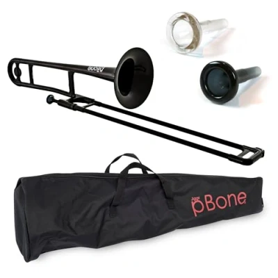 Image of pBone Plastic Trombone with Mouthpiece and Carry Bag Bb Student Beginner Black, PBONE1BLK
