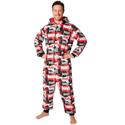 Image of Marvel Onesies for Men and Teenagers Hooded Fluffy Fleece S 3XL Lounge Wear Gifts (Multi Aop, M)