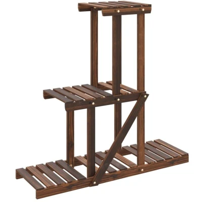 Image of vidaXL Flower Stand made of Solid Fir Wood Versatile and Spacious perfect for Indoor Outdoor Carbonised Brown